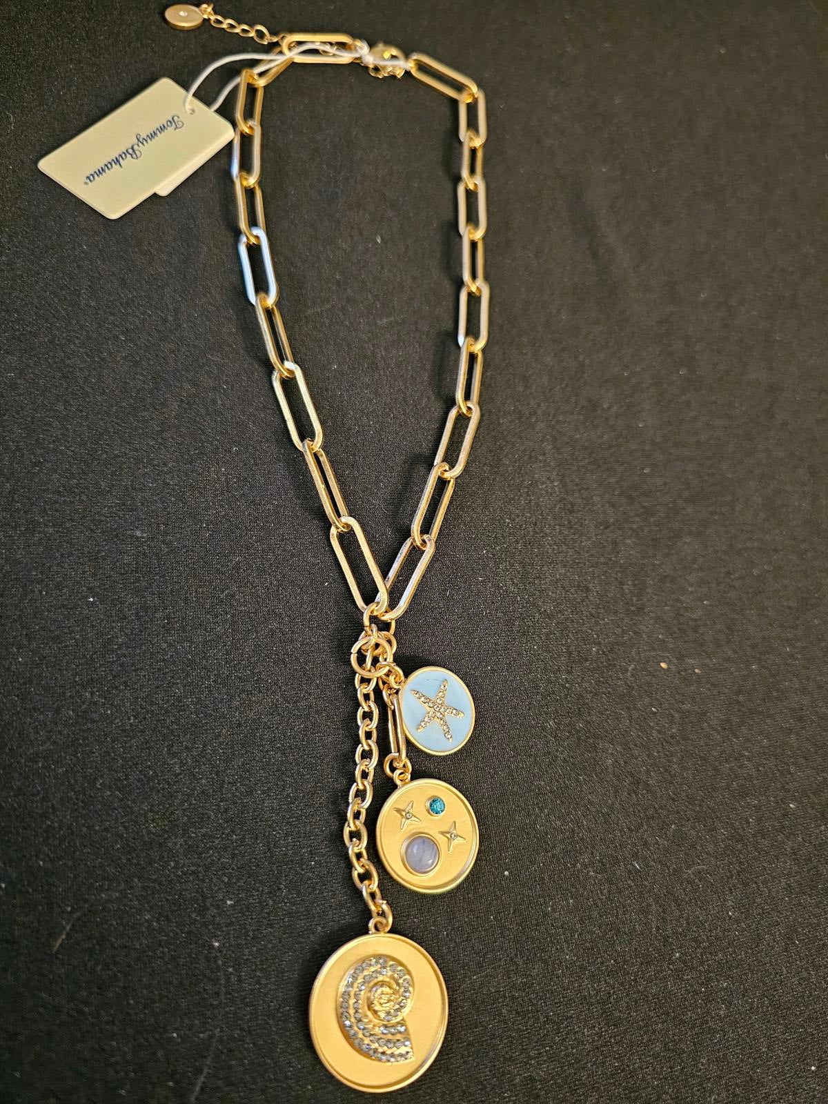 Stylish Gold Tommy Bahama Multi Charm Pendant Necklace with Semi-Precious Stones