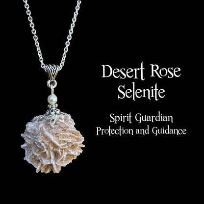 Desert Rose Selenite Necklace, Spirit Guardian, Protection