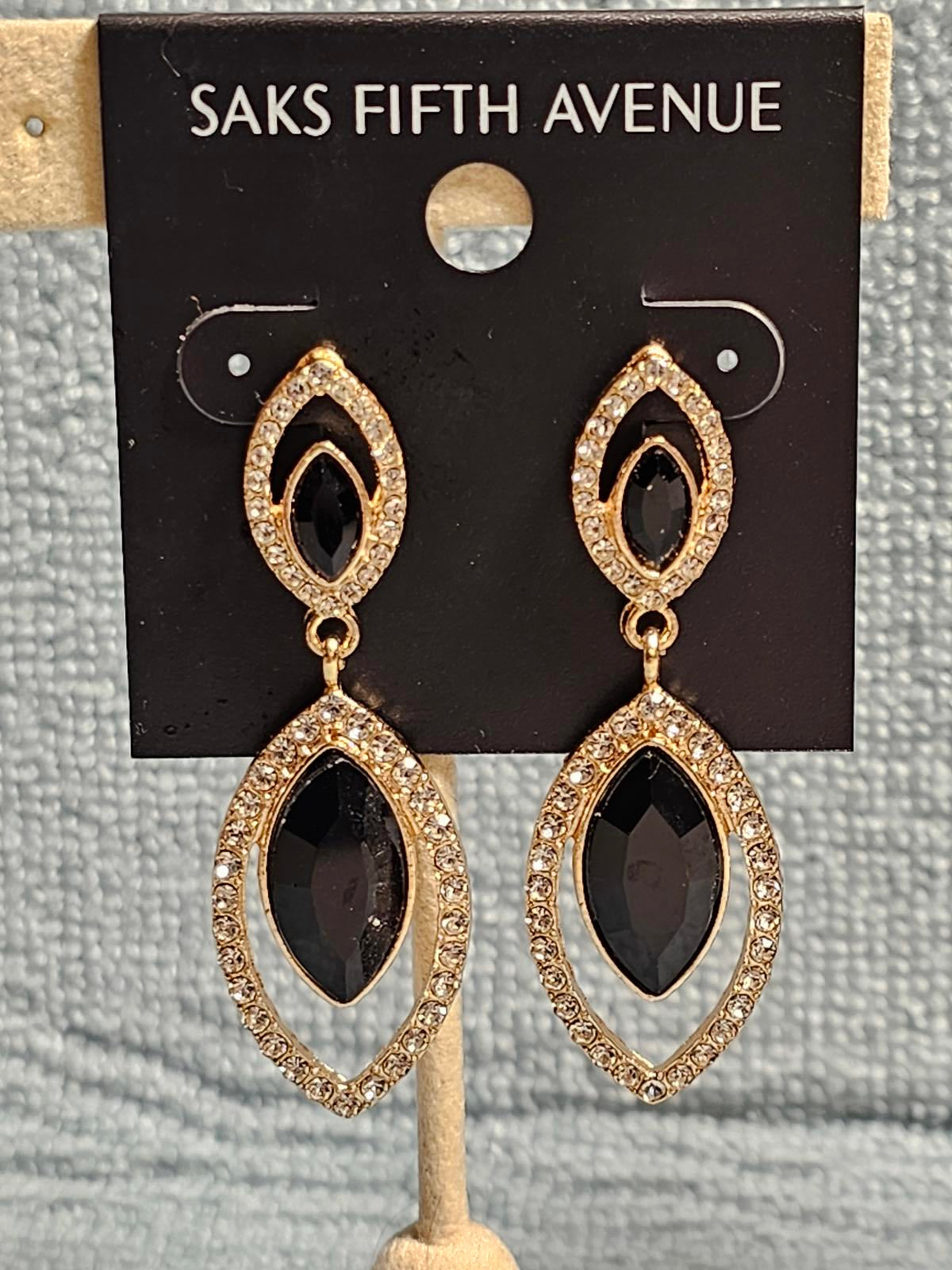 Elegant Black Stone Drop Earrings by Saks Fifth Avenue