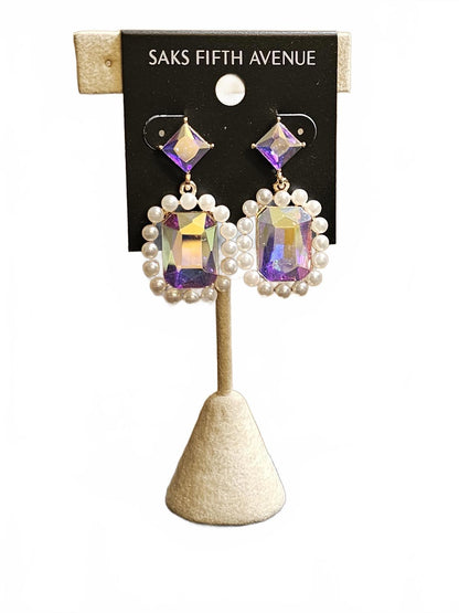 Saks Fifth Avenue Glamorous Pearl and Crystal Earrings