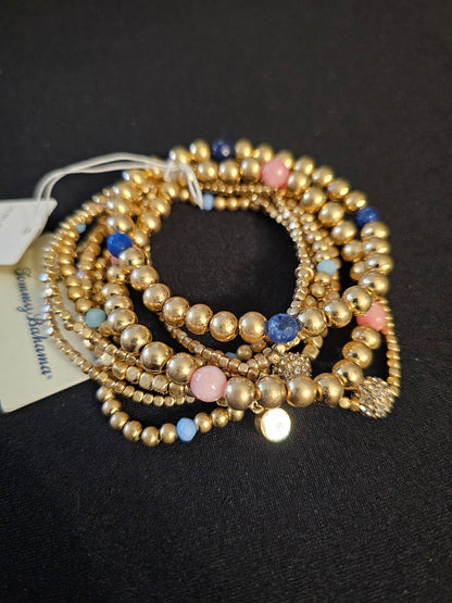 Tommy Bahama Gold & Semi-Precious Stone Stretch Bracelets Set