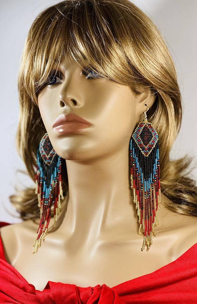 Handmade Beaded Extra Long Native Style Fashion Party Earrings