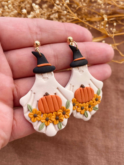 Fall pumpkin ghost clay dangle earrings