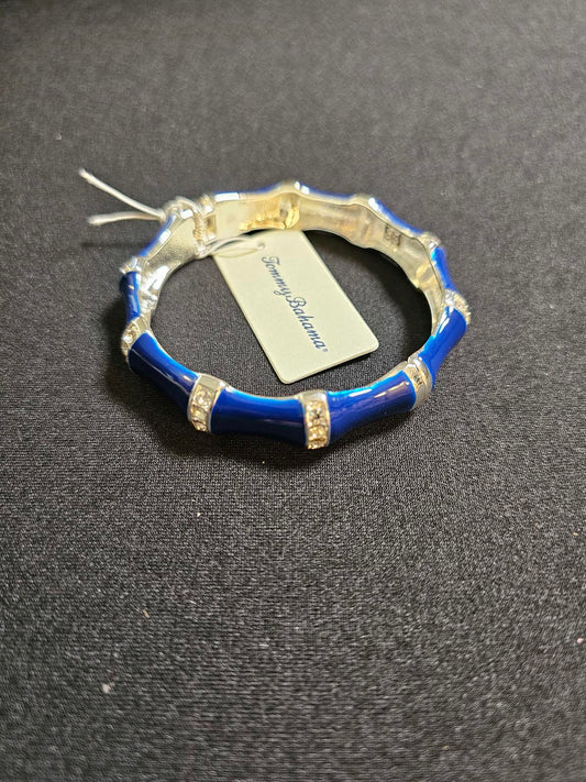 Elegant Tommy Bahama Blue Enamel Bamboo Bracelet with Crystal Accents