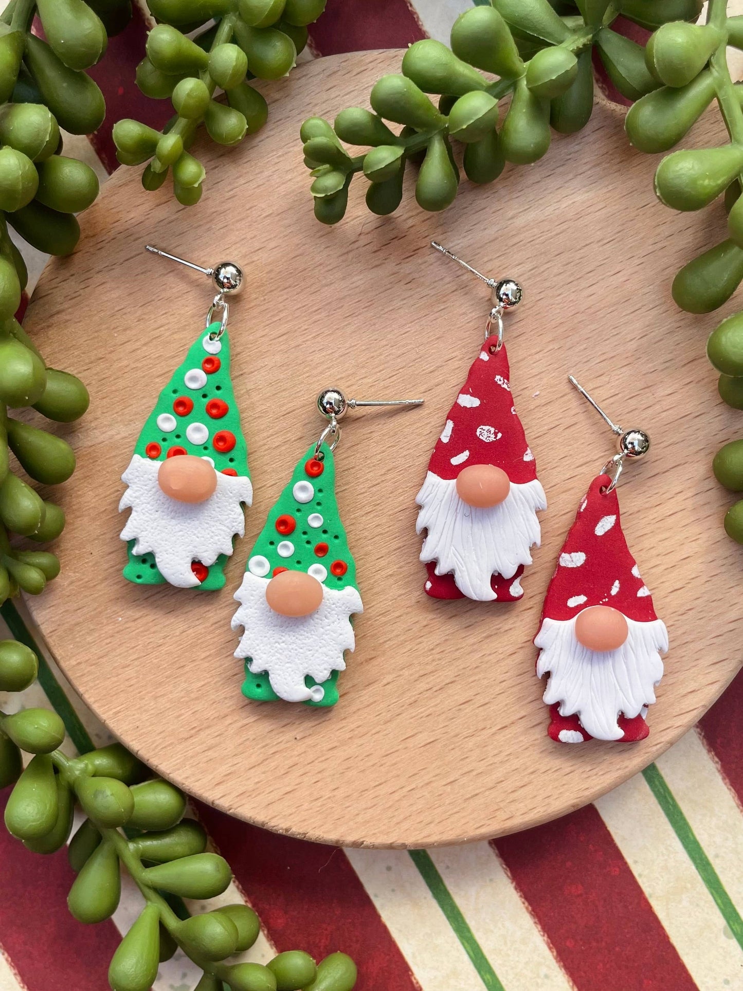 Cute Christmas gnome clay dangle earrings