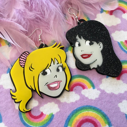 Betty And Veronica Cartoon Earrings, Laser Cut Acrylic, Plastic Jewelry