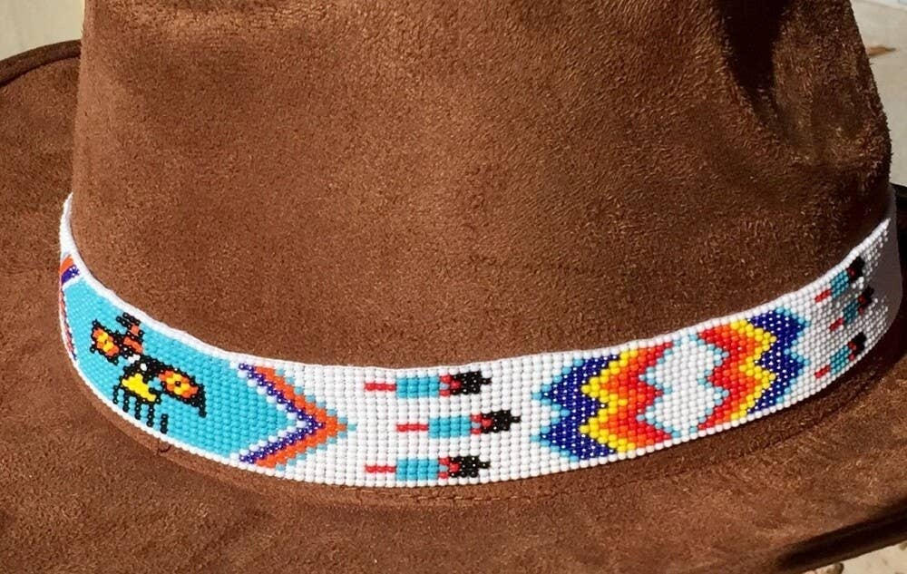 White Blue Bead Work Beaded Cowboy Hat Band Belt