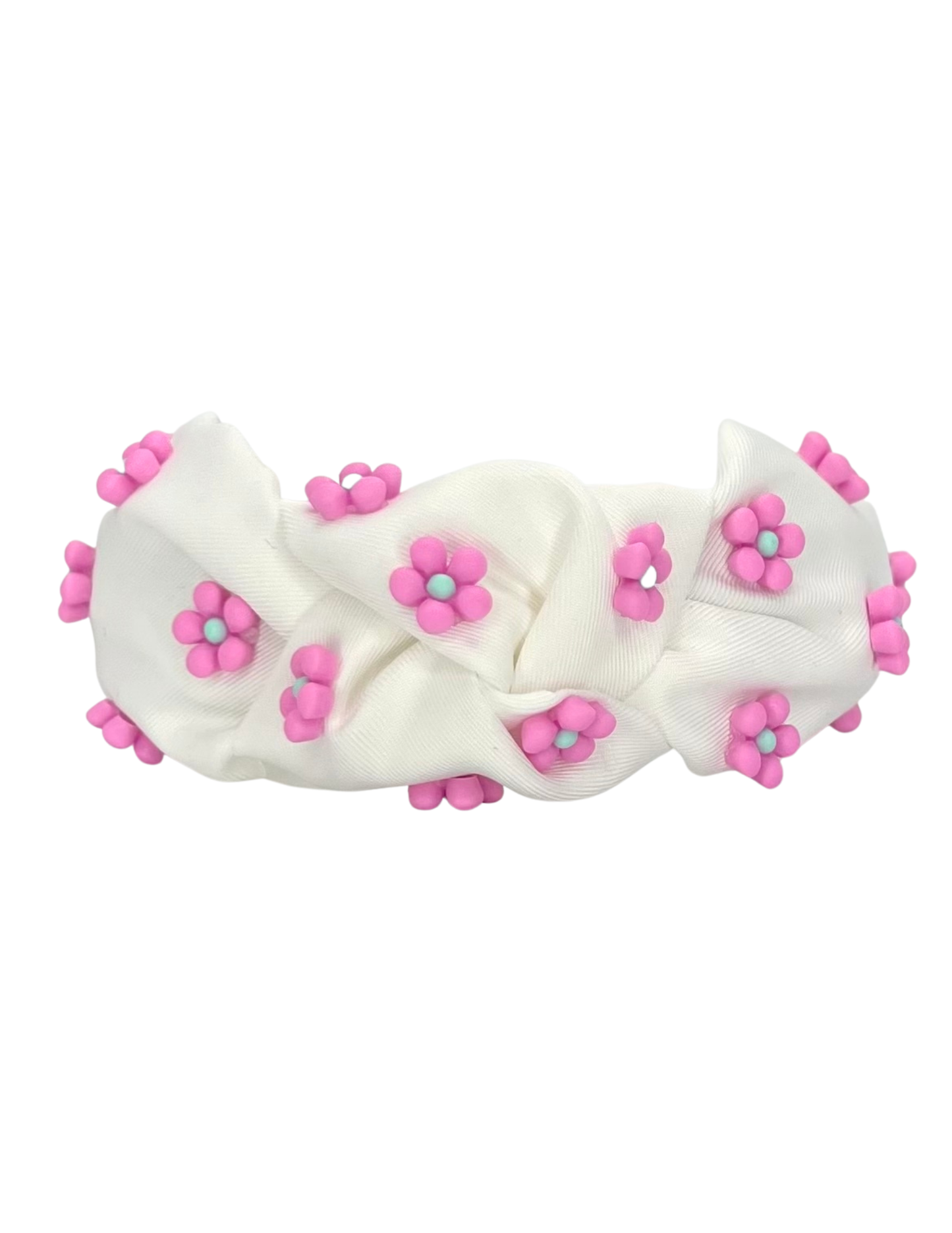 White with Pink Flowers Knot Headband