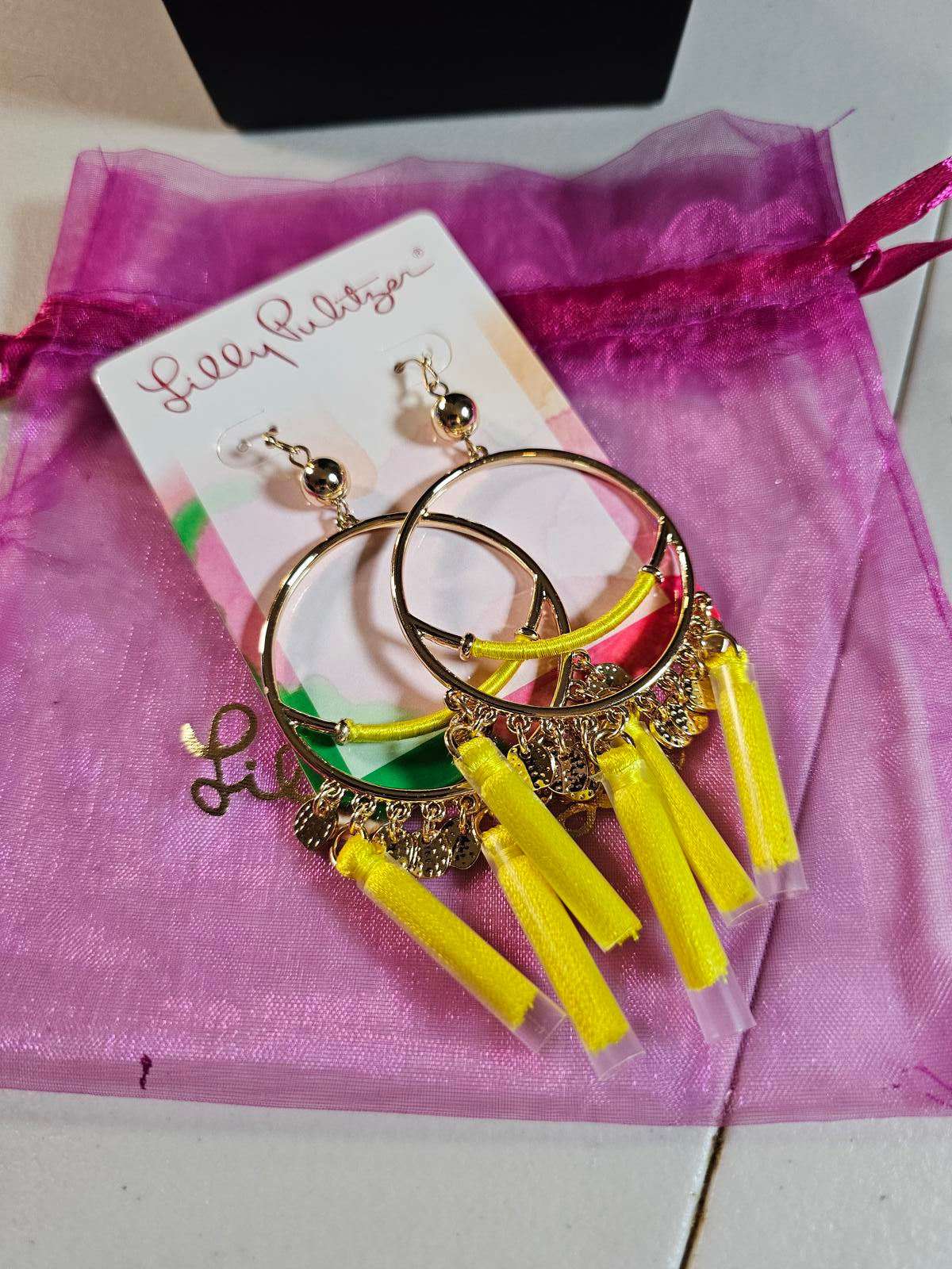 Lilly Pulitzer Yellow Tassel Hoop Earrings