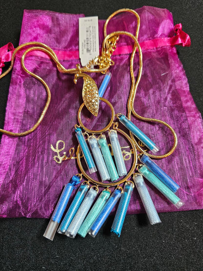 Elegant Blue Peacock Statement Tassle Necklace by Lilly Pulitizer