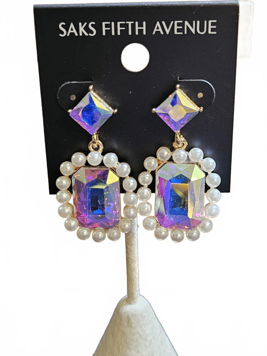 Saks Fifth Avenue Glamorous Pearl and Crystal Earrings