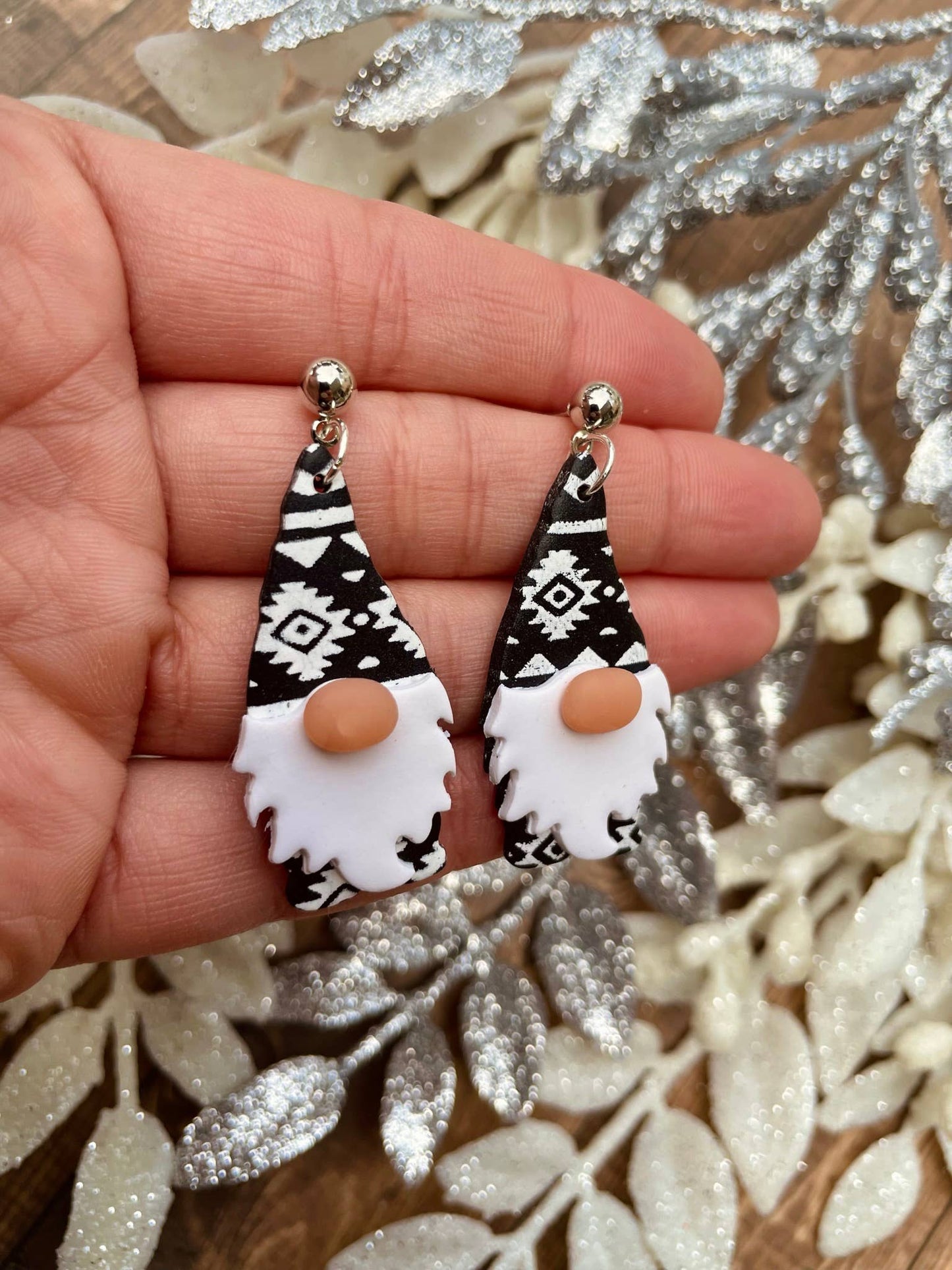 Cute Christmas gnome clay dangle earrings