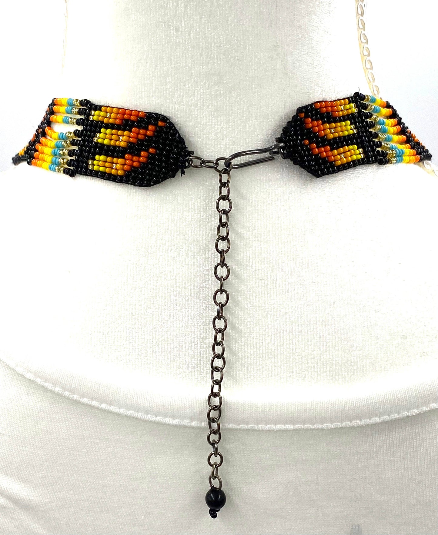 Handmade Orange Black Beaded Bear Paw Necklace Earrings Set