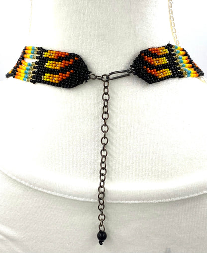 Handmade Orange Black Beaded Bear Paw Necklace Earrings Set