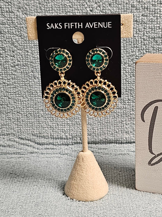 Elegant Green Crystal Chandelier Earrings by Saks Fifth Avenue