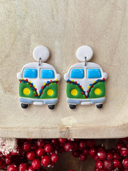 Christmas hippie van handmade polymer clay dangle earrings