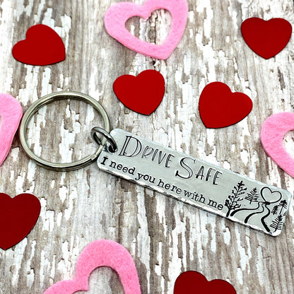 Drive Safely Hand-stamped Simple Tag Keychain