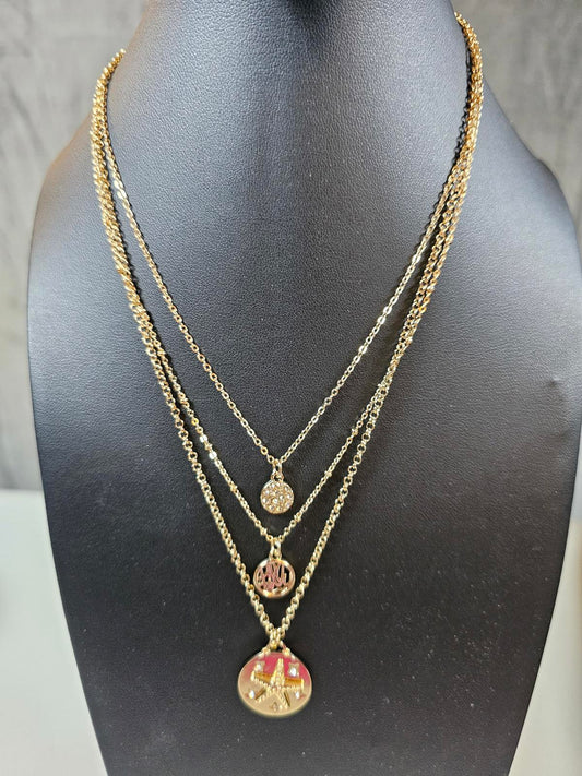 Elegant Lilly Pulitzer Triple Layered Gold Colored Necklace