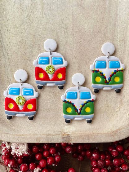 Christmas hippie van handmade polymer clay dangle earrings