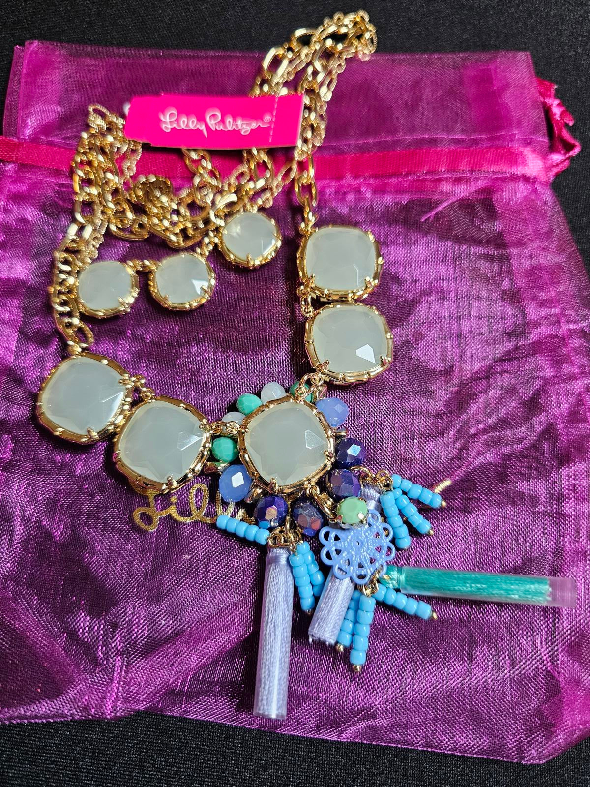 Elegant Lilly Pulitzer Multicolor Statement Necklace with Gold Chain