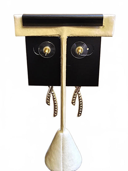 Elegant Gold Bow Earrings with Green Stone