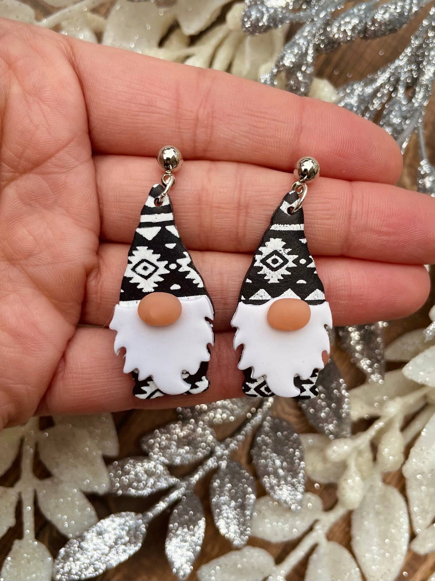 Cute Christmas gnome clay dangle earrings
