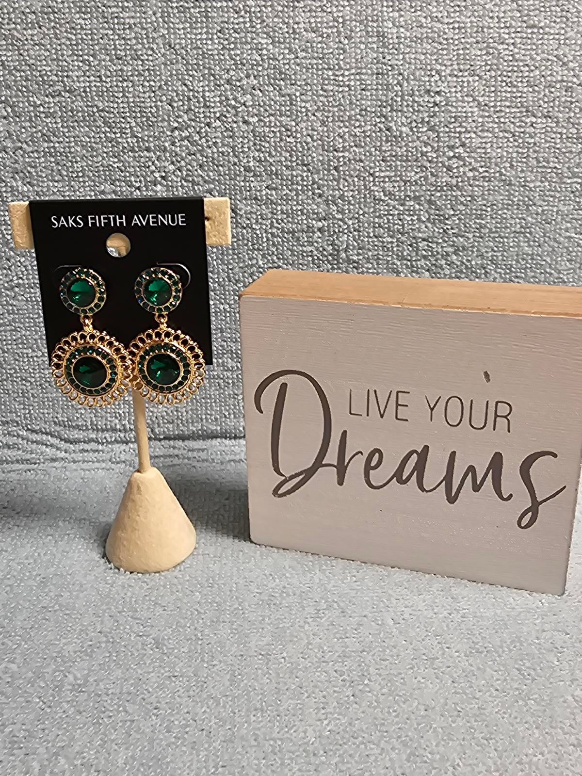 Elegant Green Crystal Chandelier Earrings by Saks Fifth Avenue