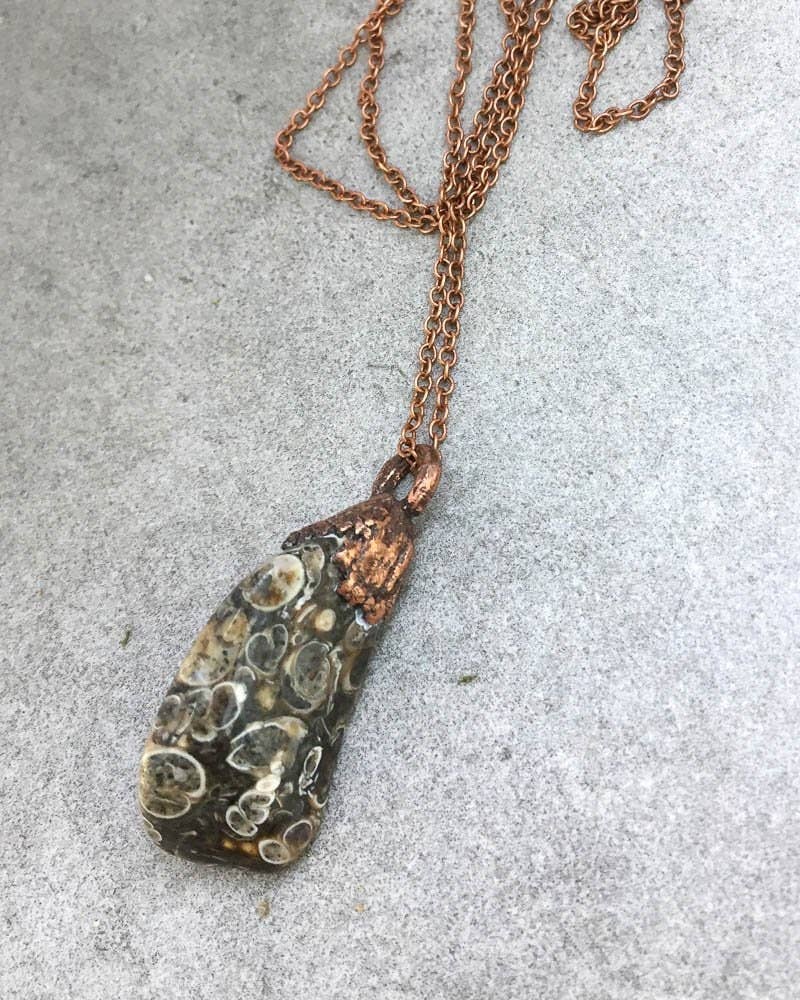 Fossil Turritella Agate Copper Electroformed Pendant