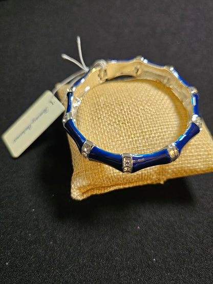 Elegant Tommy Bahama Blue Enamel Bamboo Bracelet with Crystal Accents