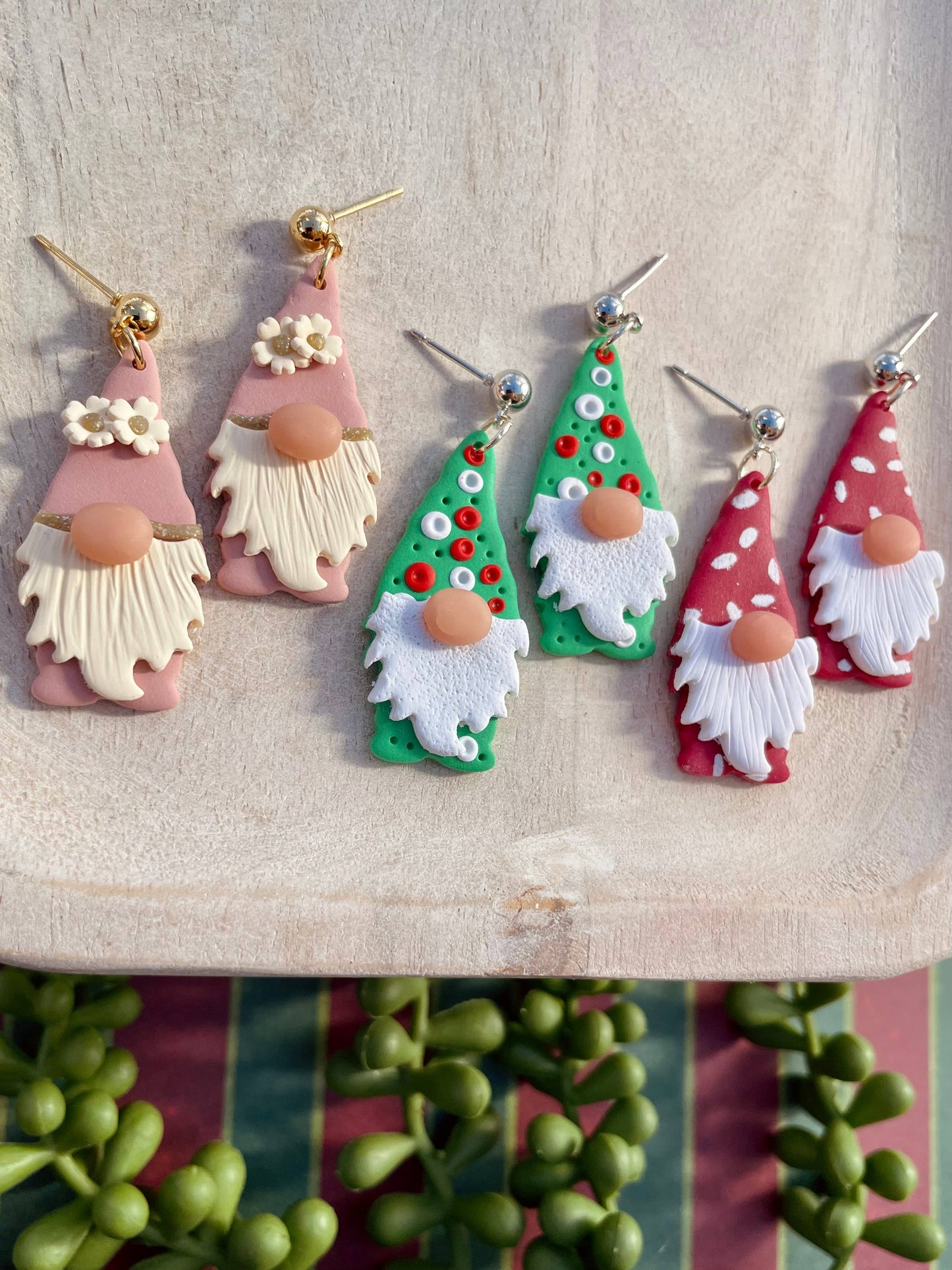 Cute Christmas gnome clay dangle earrings