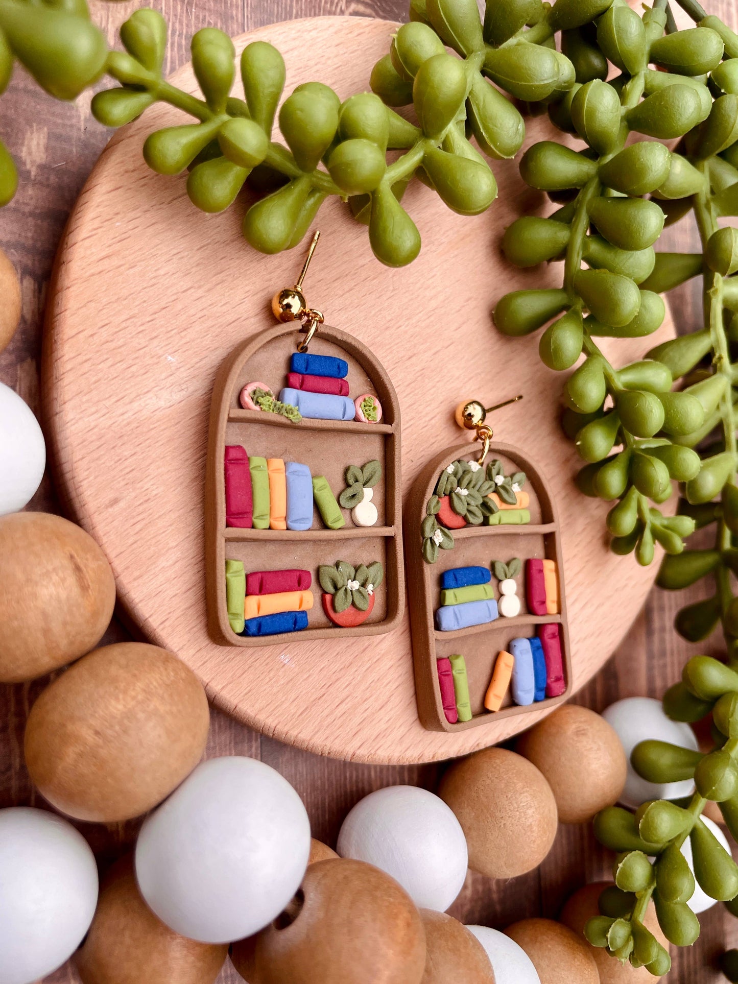 Arch bookshelf clay dangle earrings