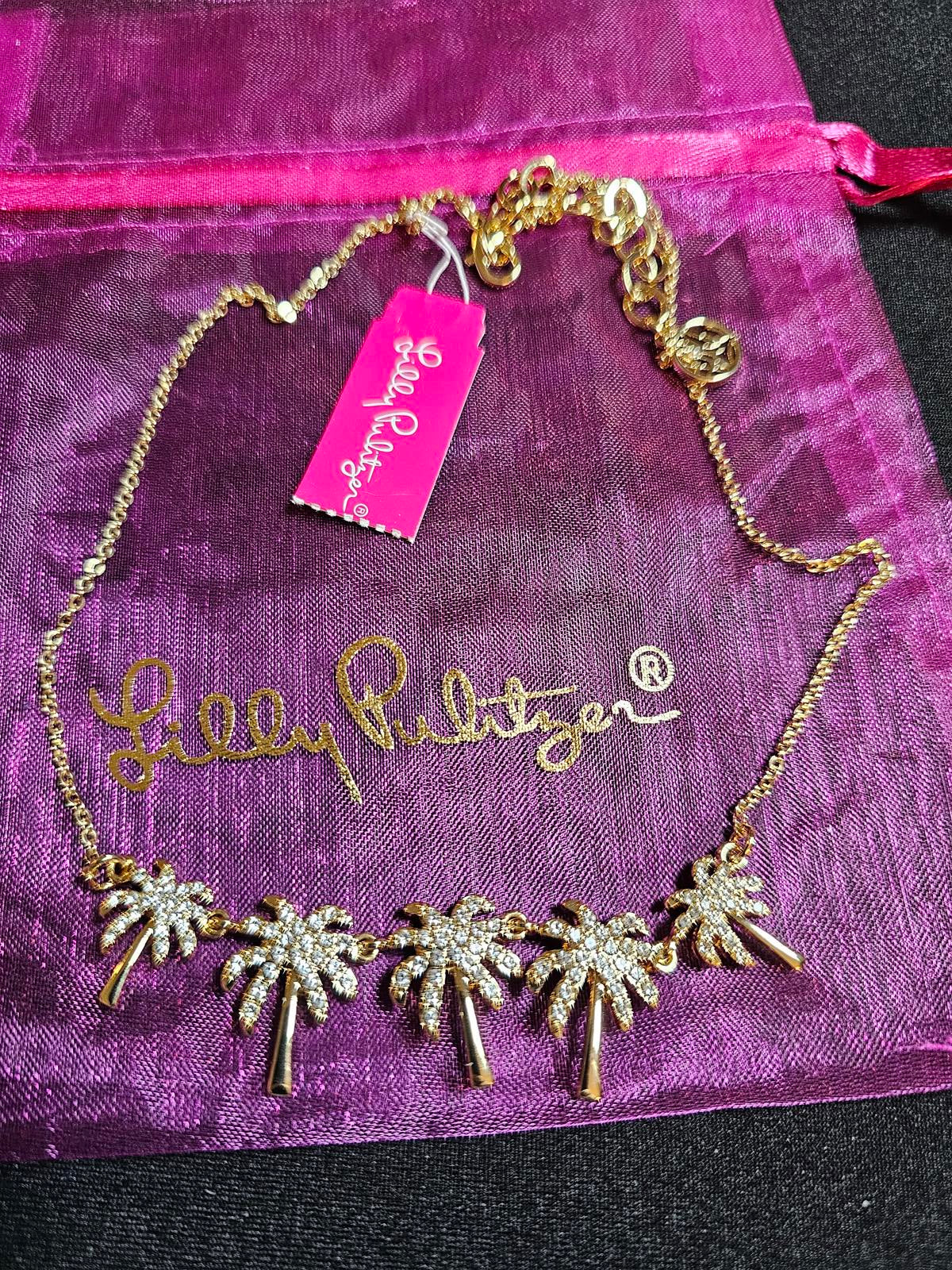 Gold Palm Tree Lilly Pulitzer Necklace with Sparkling Accents