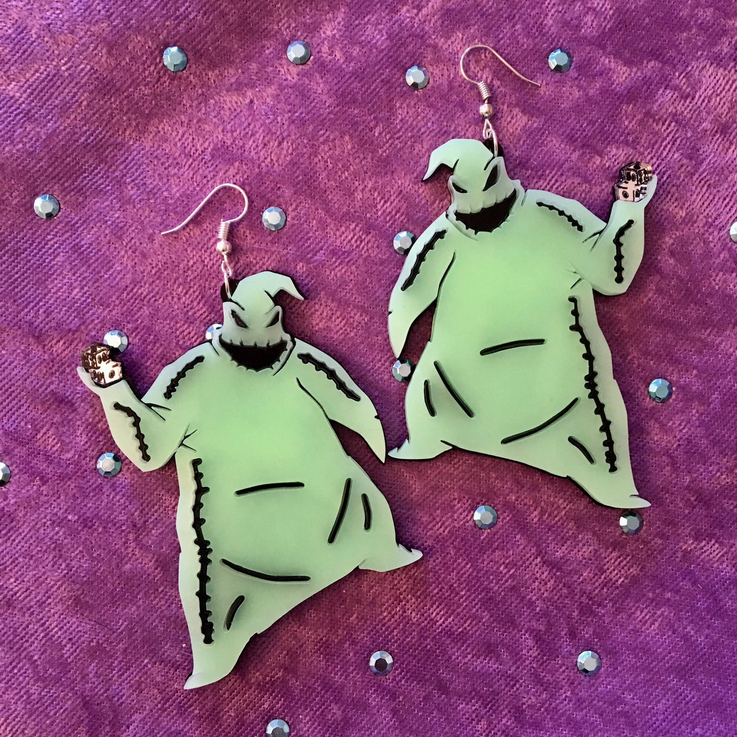 Oogie Boogie Earrings, Laser Cut Acrylic, Plastic Jewelry