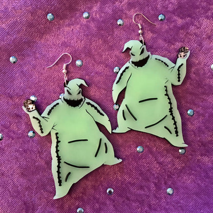 Oogie Boogie Earrings, Laser Cut Acrylic, Plastic Jewelry