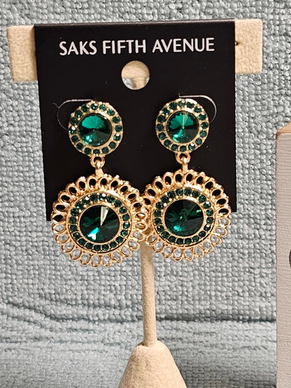 Elegant Green Crystal Chandelier Earrings by Saks Fifth Avenue