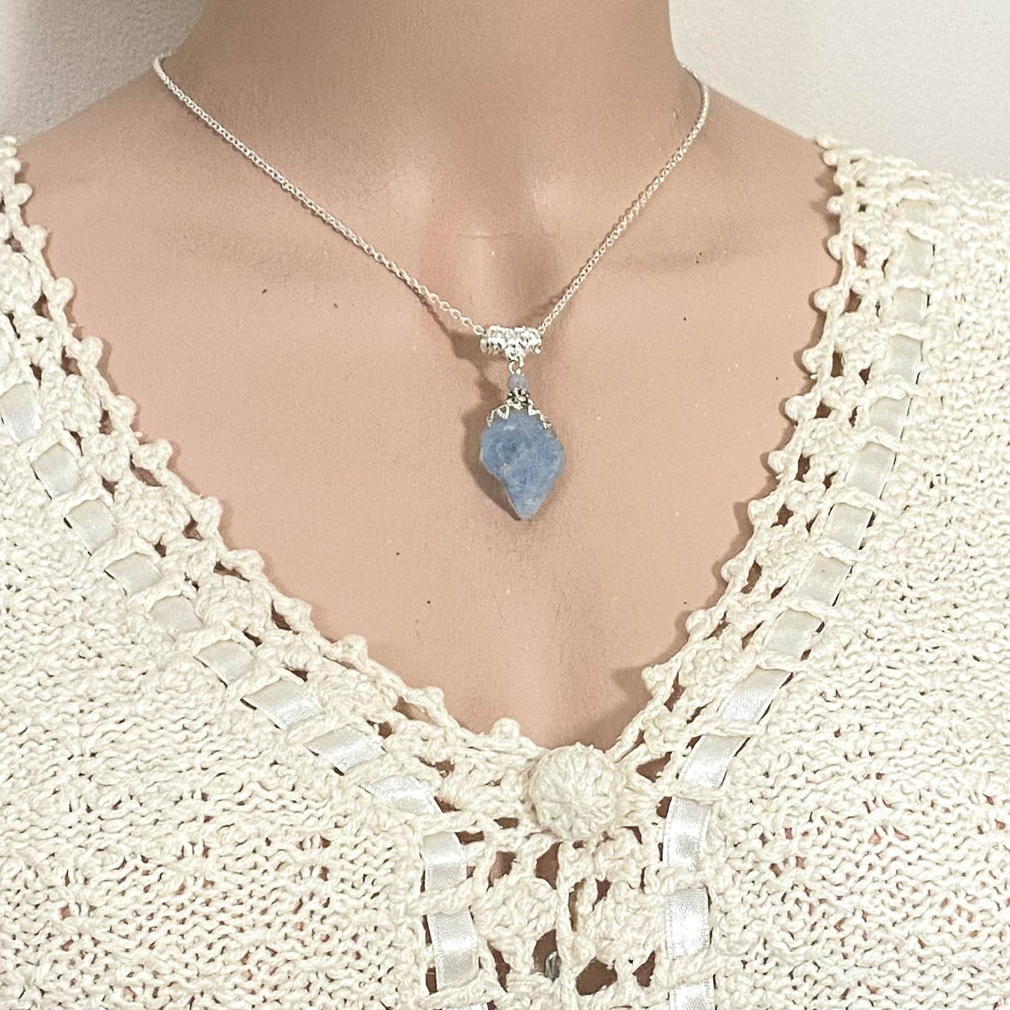 Raw Celestite Pendant, Angelic Communication Healing Energy
