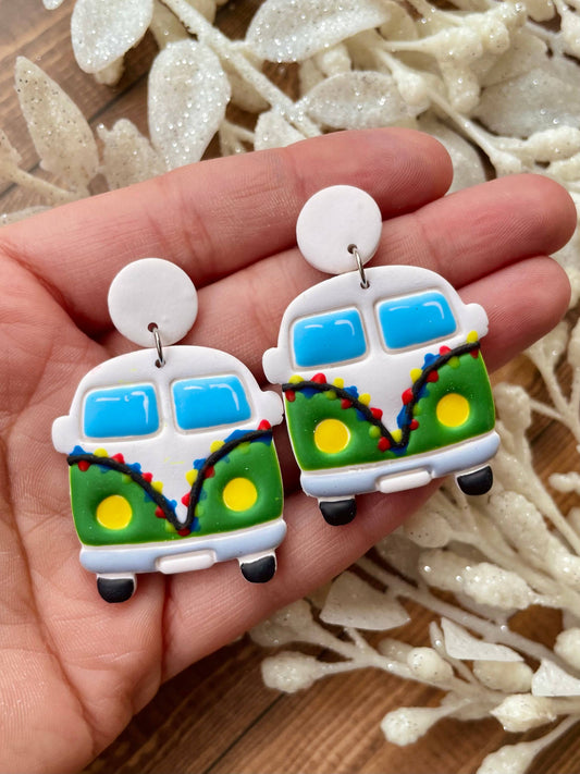 Christmas hippie van handmade polymer clay dangle earrings