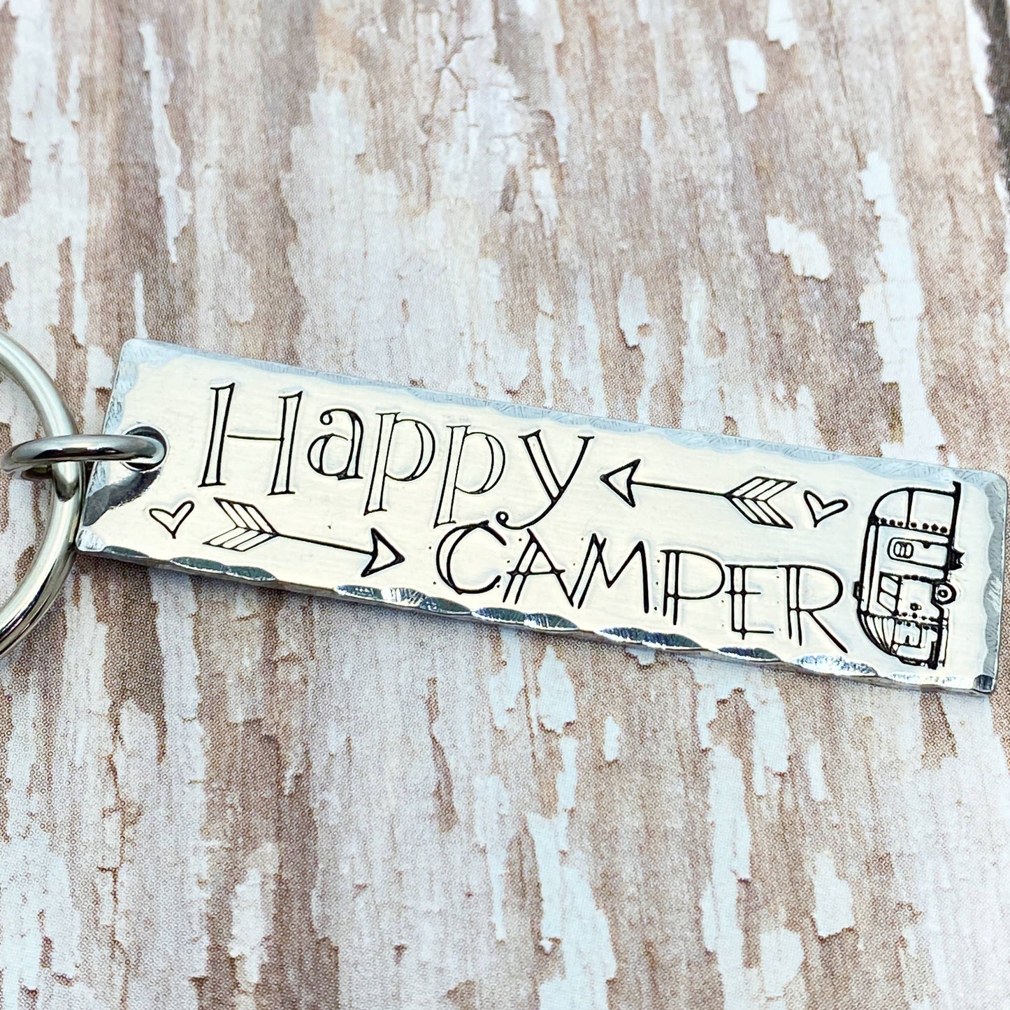 Happy Camper Hand-Stamped Simple Tag Keychain