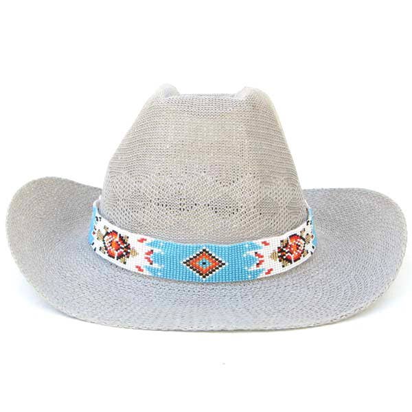 Handmade Cyan Blue Turtle Beaded Cowboy Hat Band Waist Belt