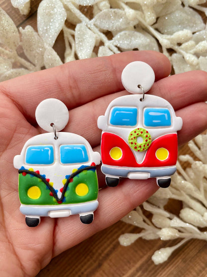 Christmas hippie van handmade polymer clay dangle earrings