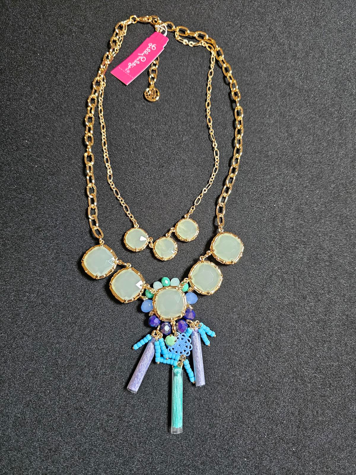 Elegant Lilly Pulitzer Multicolor Statement Necklace with Gold Chain
