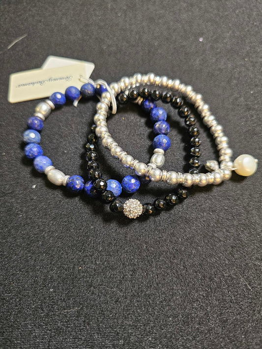 Elegant Lapis Lazuli & Silver Bracelets Set
