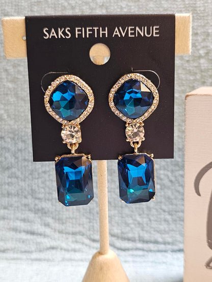 Saks Fifth Avenue Bold Blue Crystal Earrings