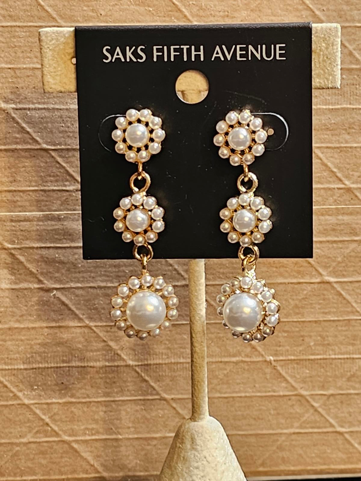 Elegant Pearl Drop Earrings by Saks Fifth Avenue
