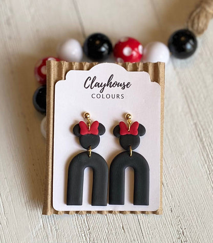 Mouse Small Black Clay Earrings