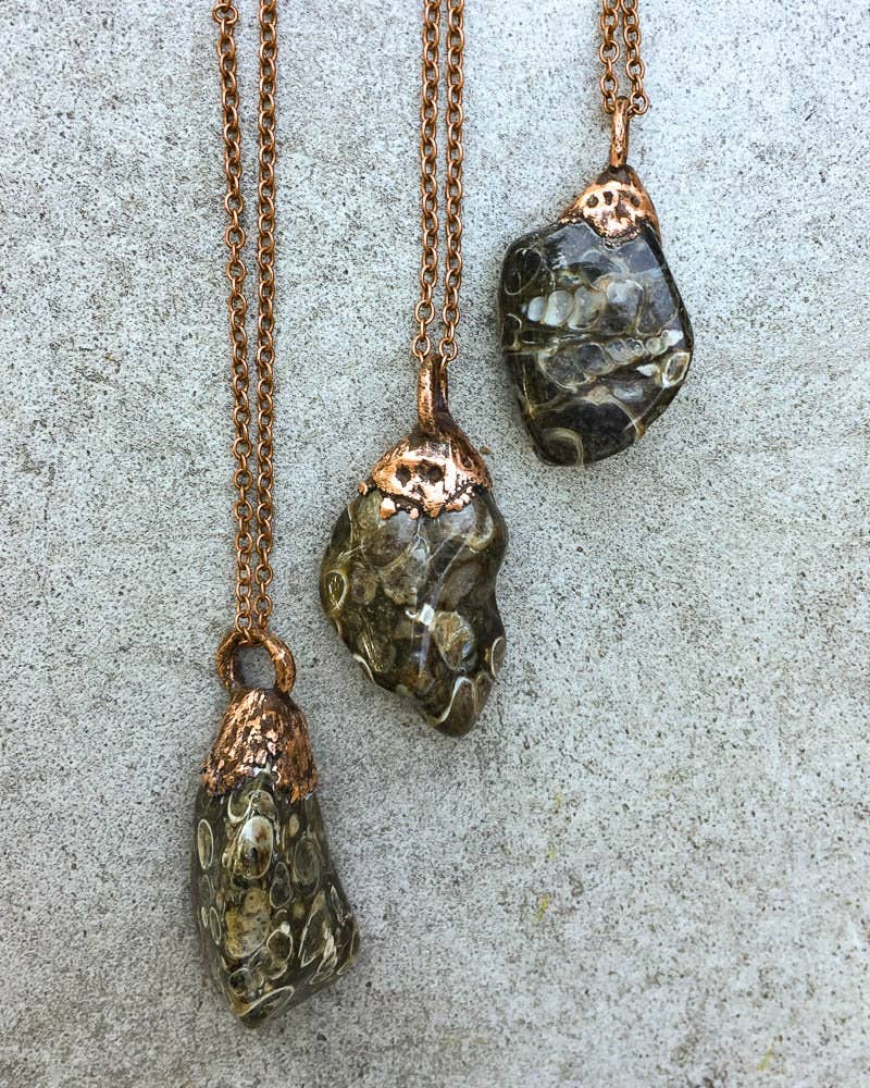 Fossil Turritella Agate Copper Electroformed Pendant