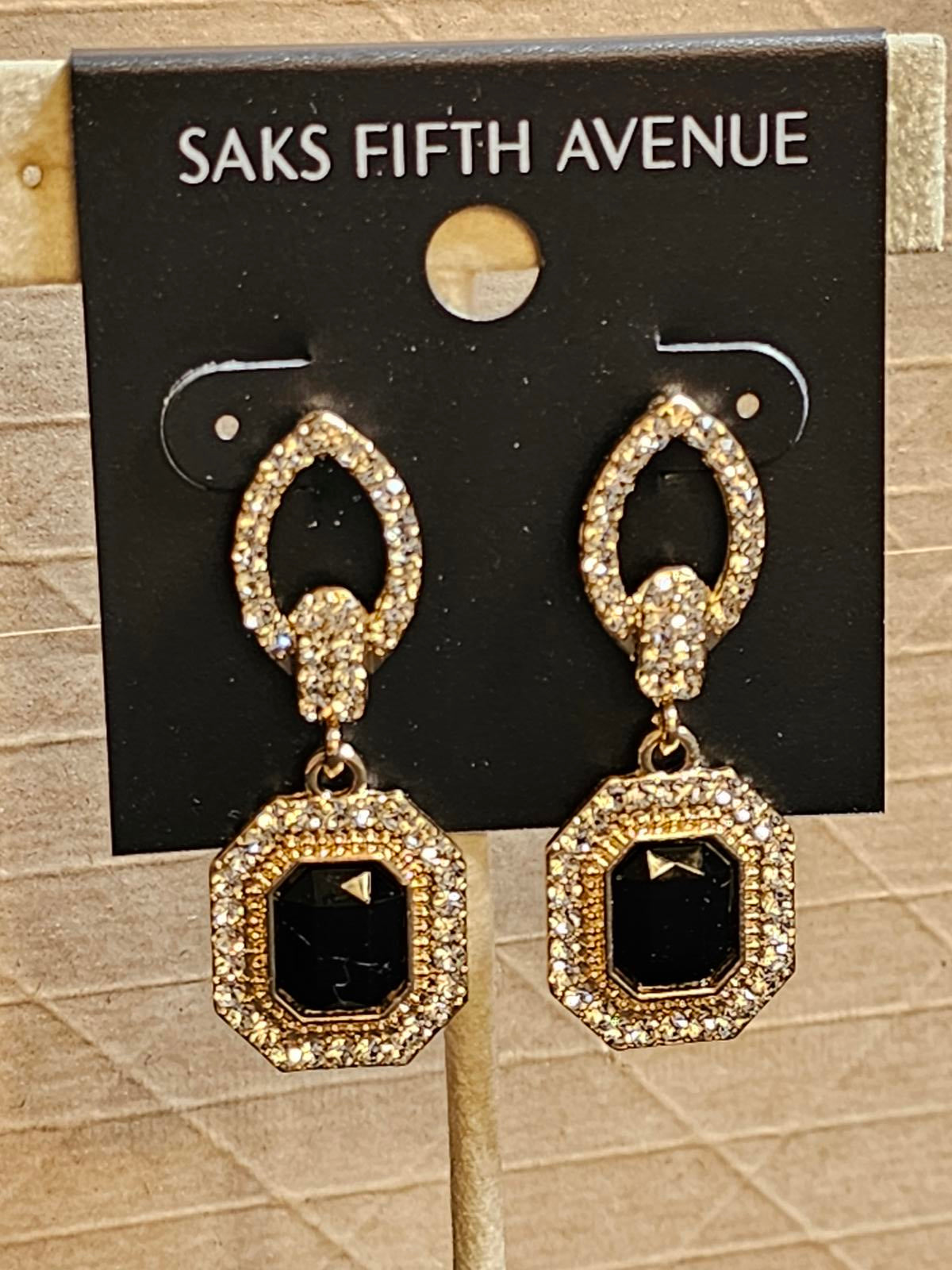 Saks Fifth Avenue Elegant Black & Gold Earrings