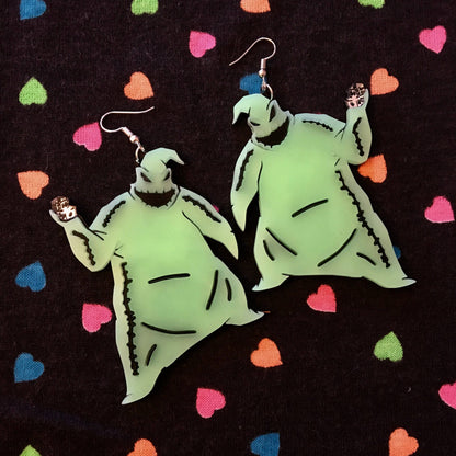 Oogie Boogie Earrings, Laser Cut Acrylic, Plastic Jewelry