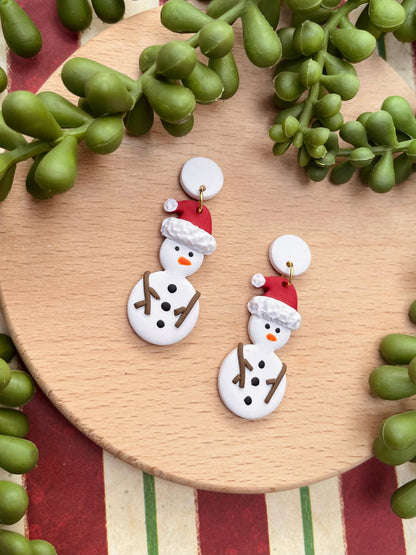 Snowman Christmas winter clay dangle earrings