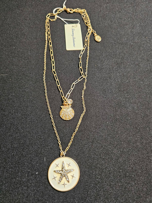 Tommy Bahama Gold Layered Necklace with Starfish and Shell Pendant